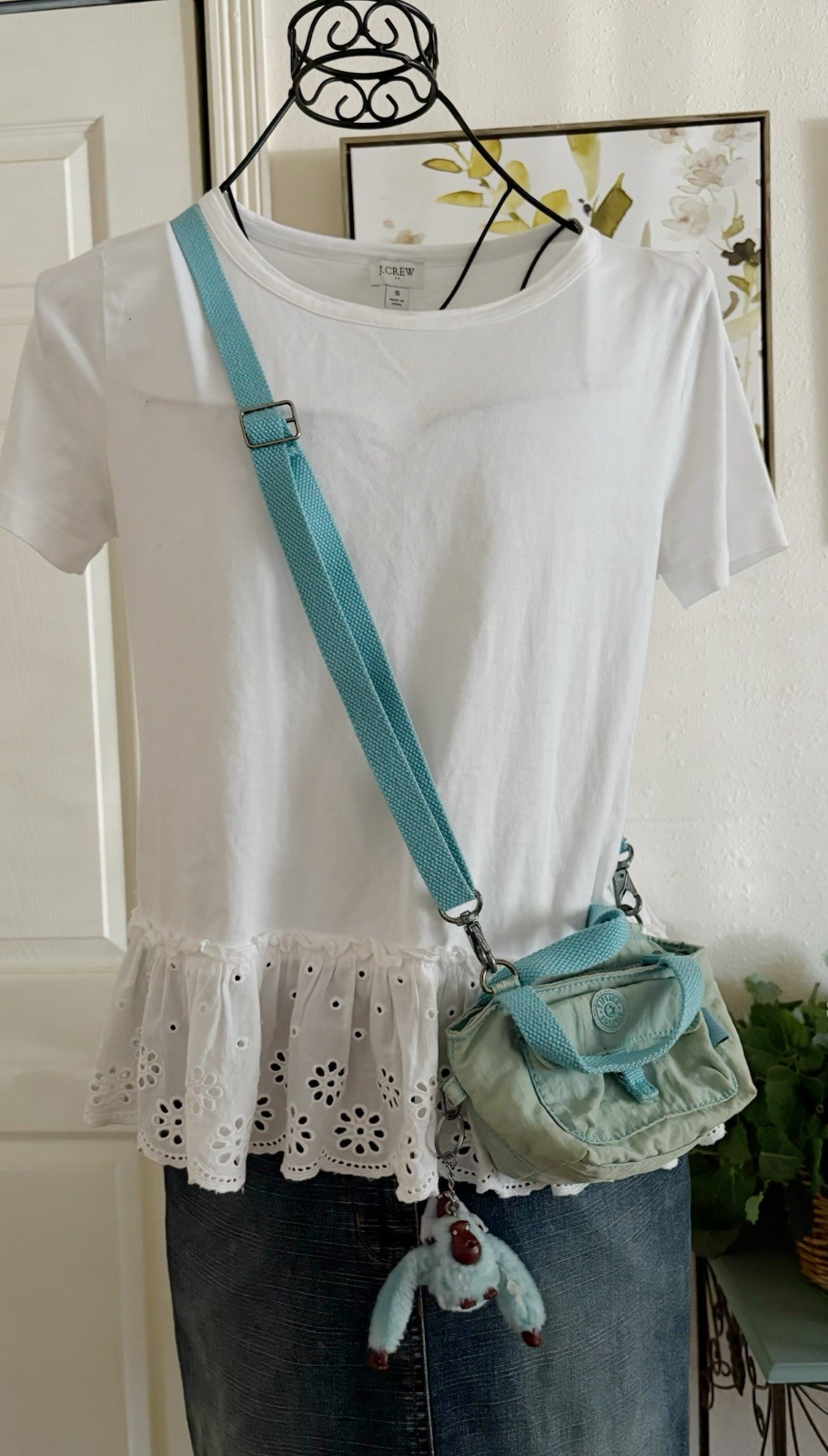 Vintage Kipling Blue Mini Crossbody Shoulder Bag Coins Purse