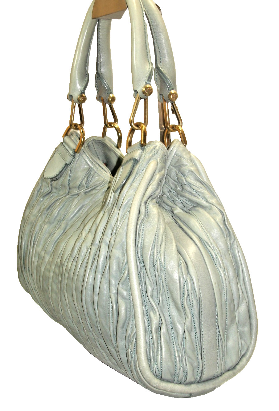 Bally Gray-Green Quilted Soft Leather Satchel Ornate Bally Bag Charm Nr MINT!