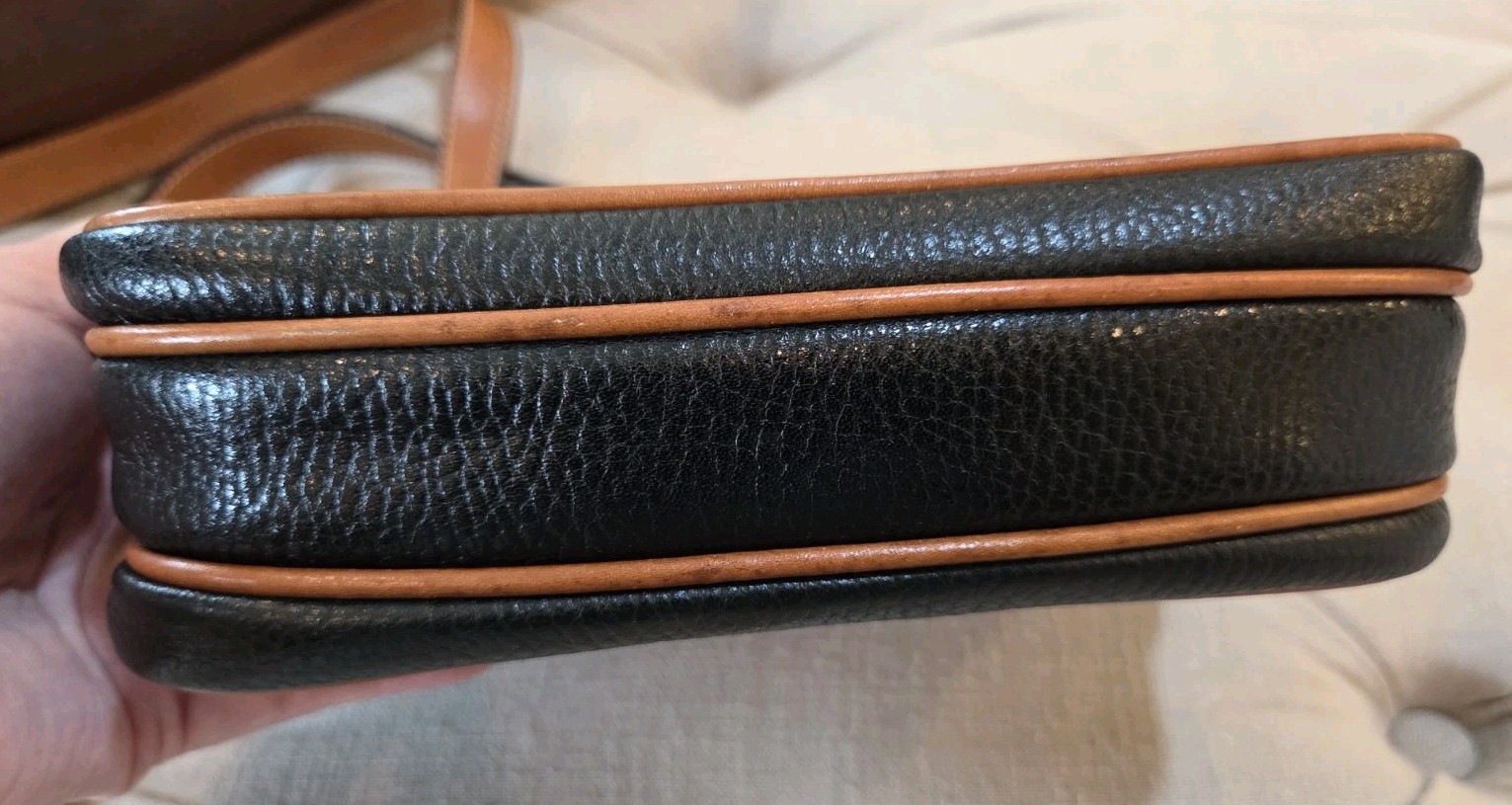 Vintage CELINE Gold Blazon Triomphe Black + Tan Leather Flap-over Bag Rare Mint