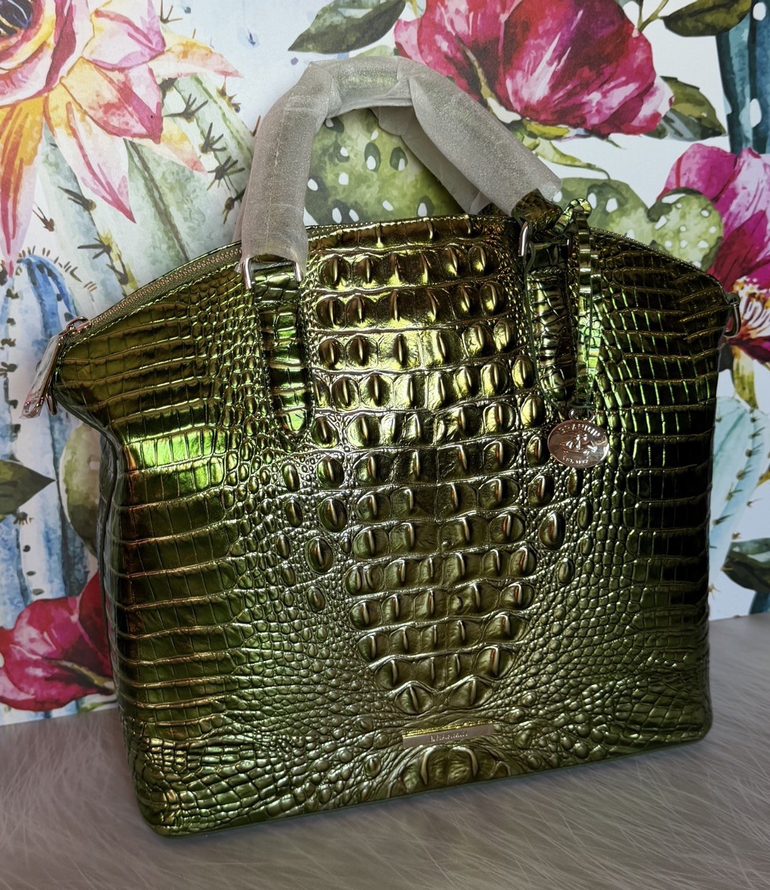 Brahmin Large Duxbury Satchel Cacti Green Melbourne Leather WRAPPED HANDLES NWT
