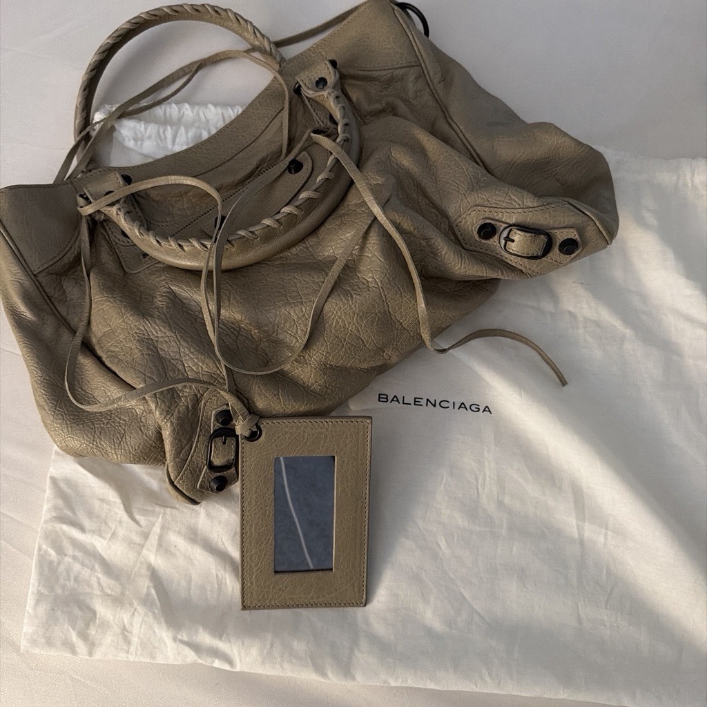 Balenciaga Beige Solid Shoulder Bag Zip Closure w/ Detachable Strap Mirror