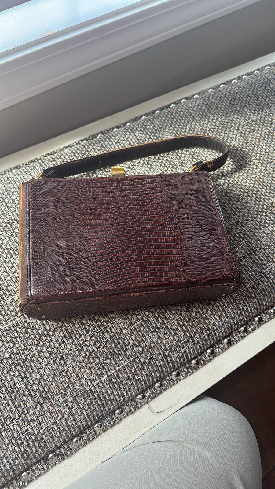 Palizzio New York Brown Lizard Handbag 1955 Vintage 8 3/4 X 6