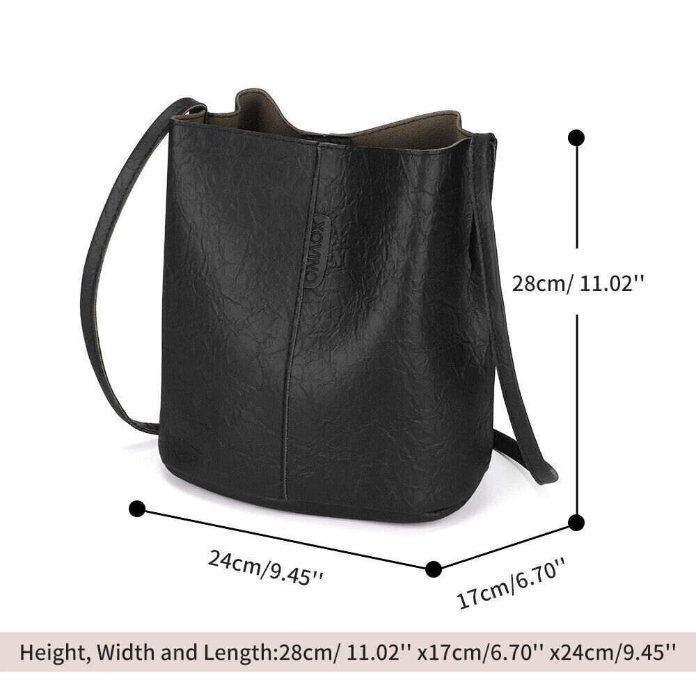 Large Leather Hobo Handbags Purse Shoulder Strap Vintage Bucket Bag Black Women