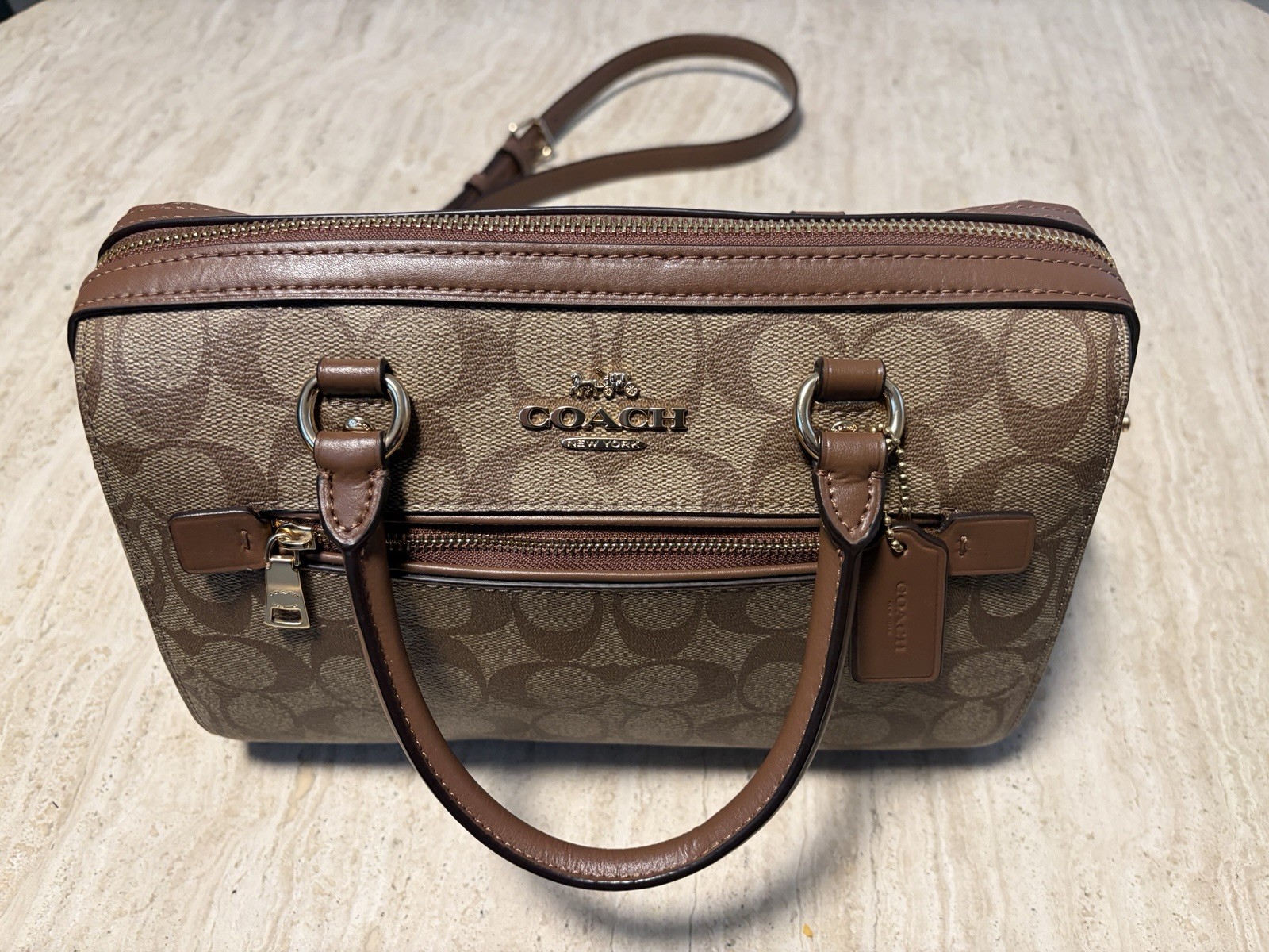 Coach Signature Coated Canvas Rowan Satchel Crossbody Bag – Brown