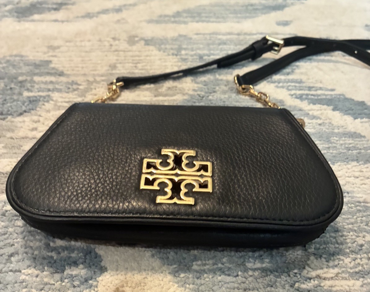 Tory Burch Britten Black Pebbled Leather Convertible Crossbody Gold Hardware EUC