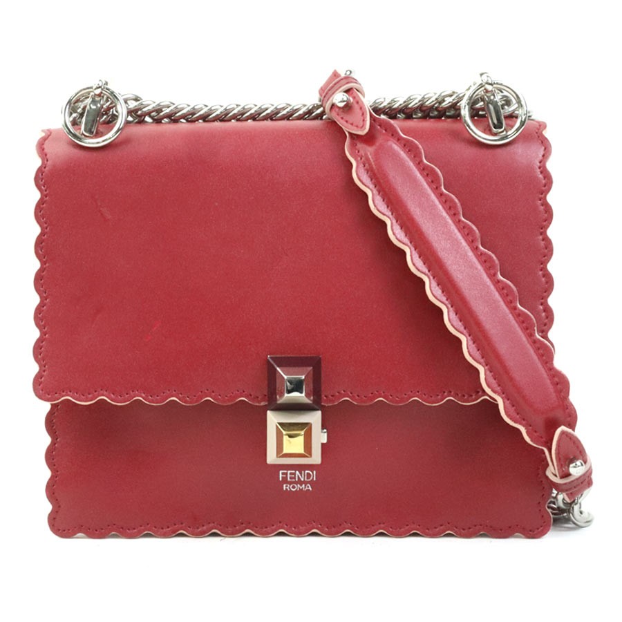 Auth FENDI Kan I Mini Shoulder Bag Red Leather/Metal – h31407a