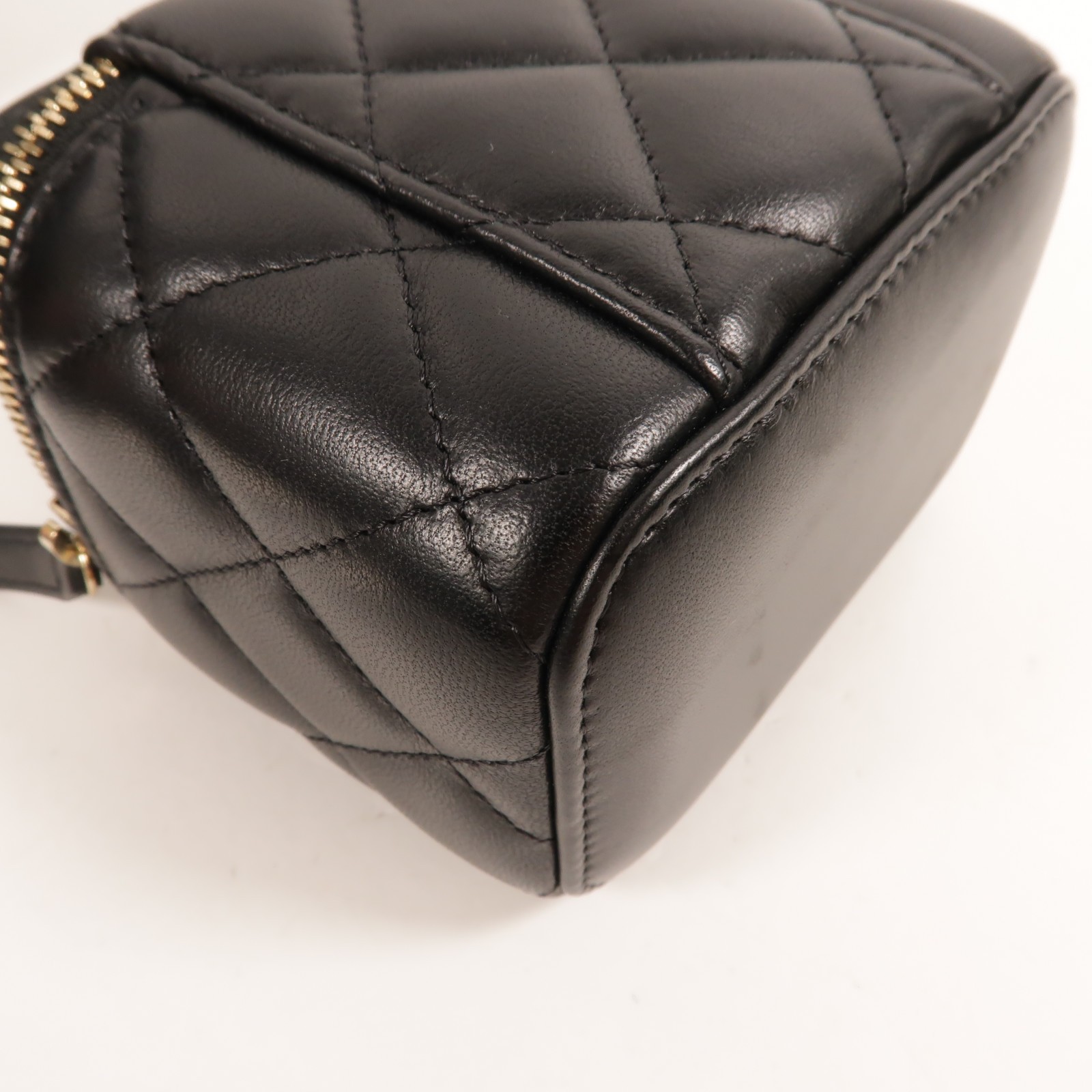 CHANEL CC GHW Mini Vanity Case With Gold Ball Shoulder Bag Lambskin Leather