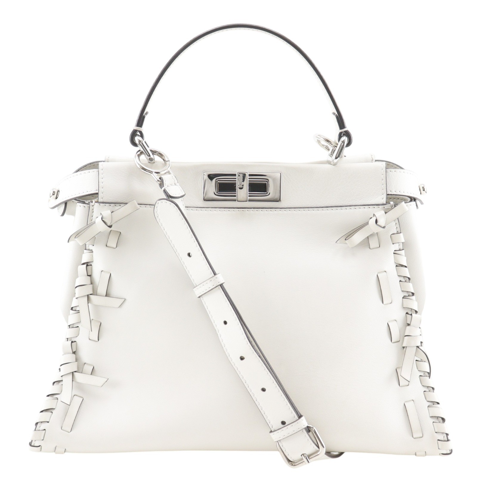FENDI Peekaboo medium Handbag 2WAYShoulder White leather Women