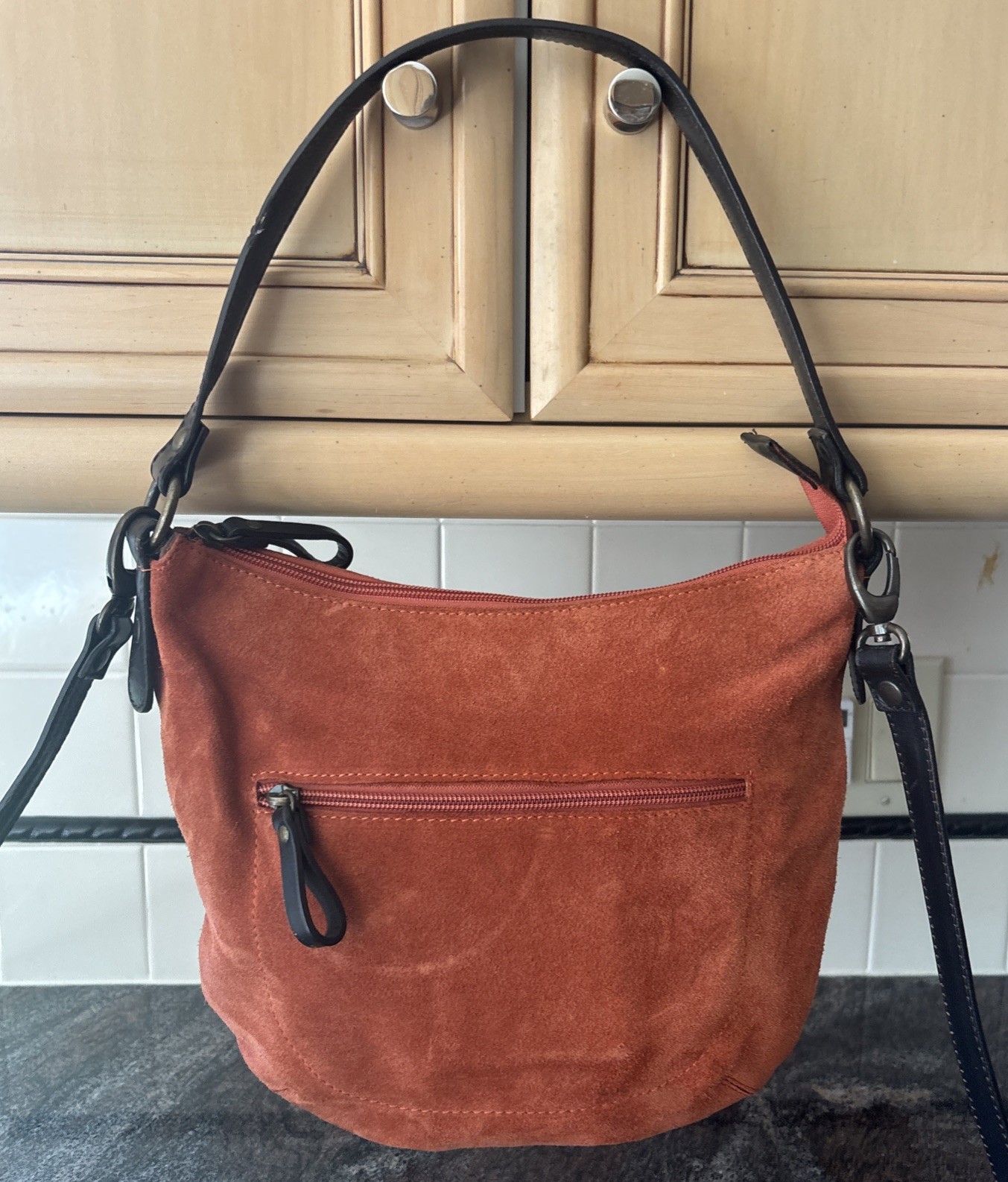 Maurizio Taiuti Suede Crossbody Shoulder Bag Leather Italy Burnt Orange Hobo