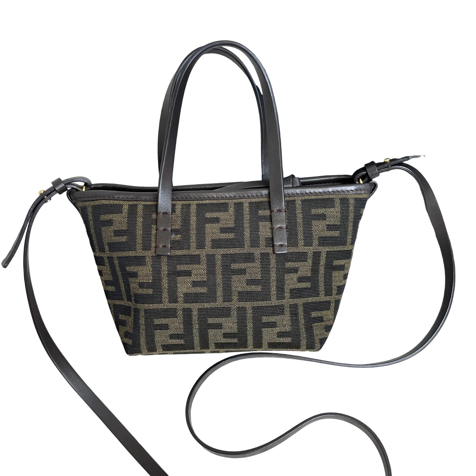Fendi Roll FF Canvas Brown Mini Tote Bag Shoulder Strap