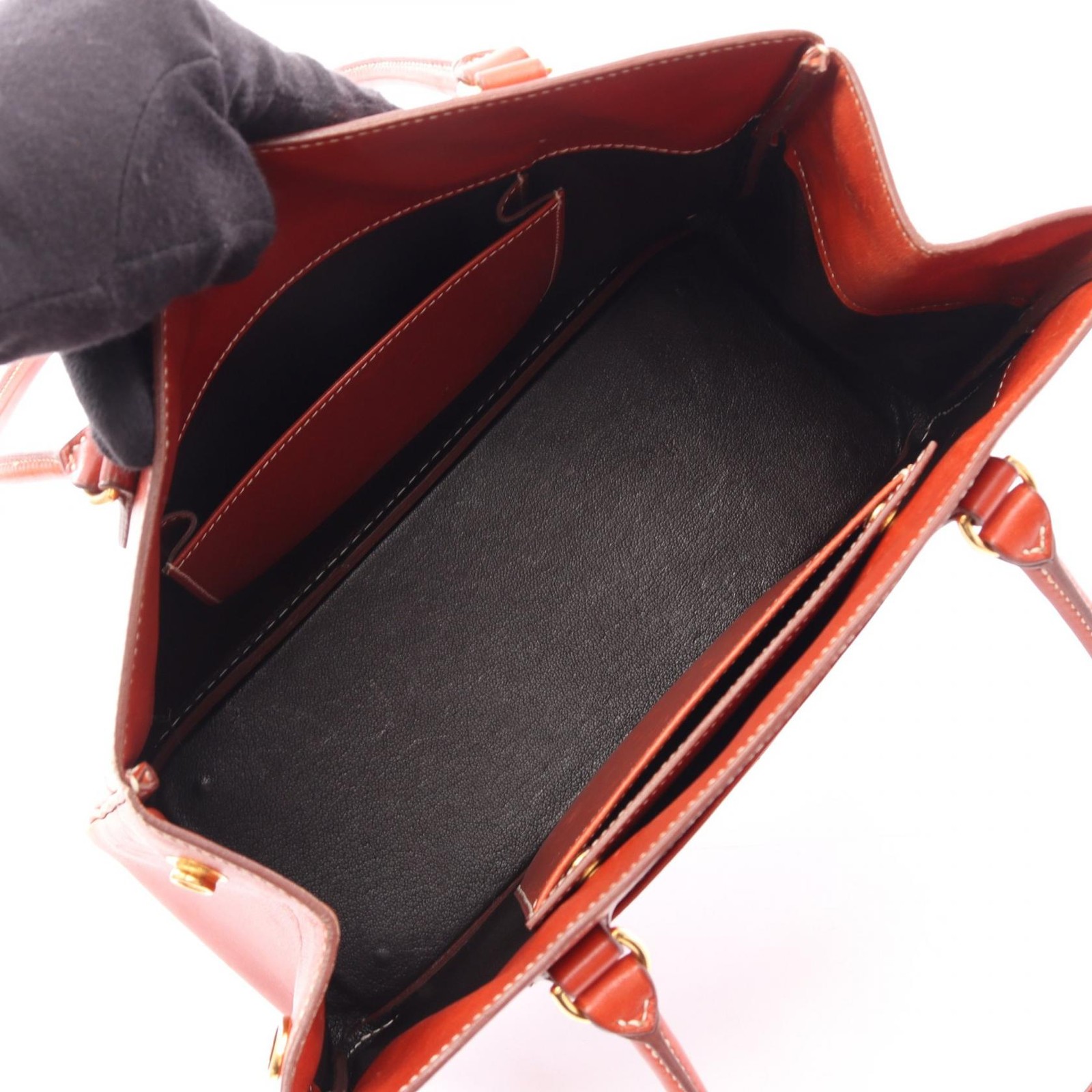 HERMES La Shoulder Tote Bag Box calf leather Brown Used Women Z GHW