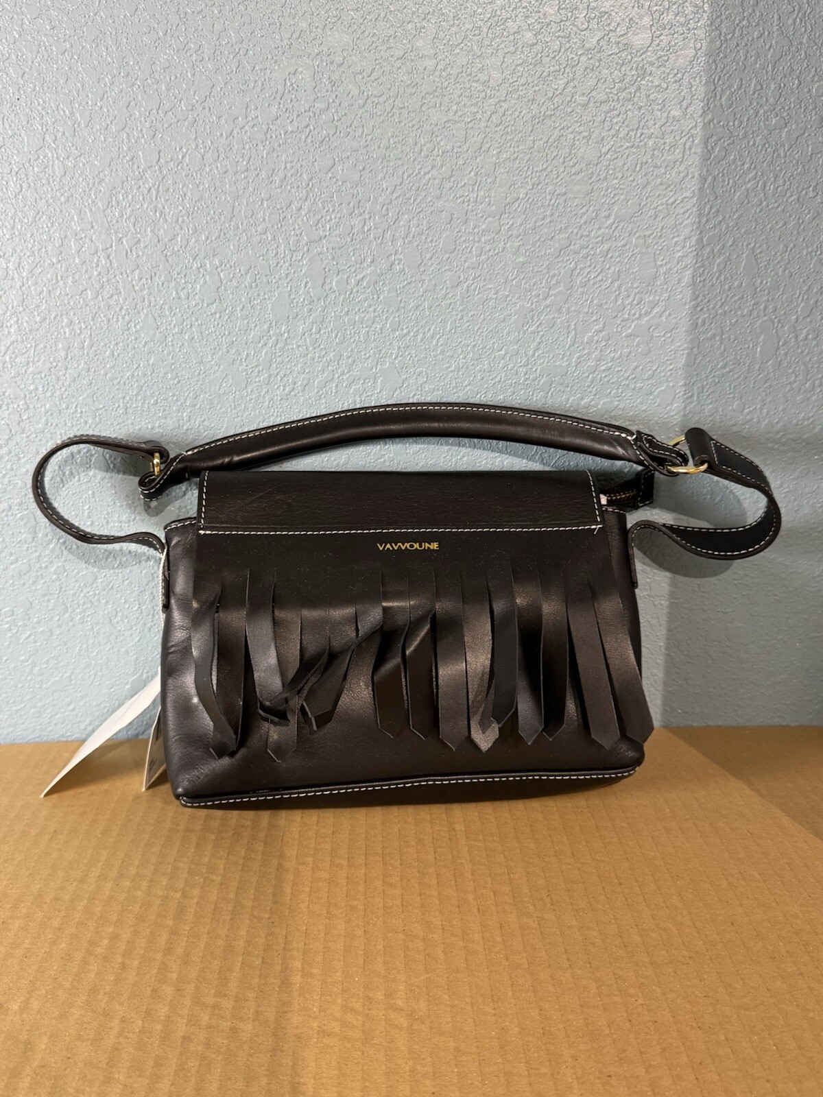 NEW VAVVOUNE The Claret Baguette Black Leather Womens Bag Handbag
