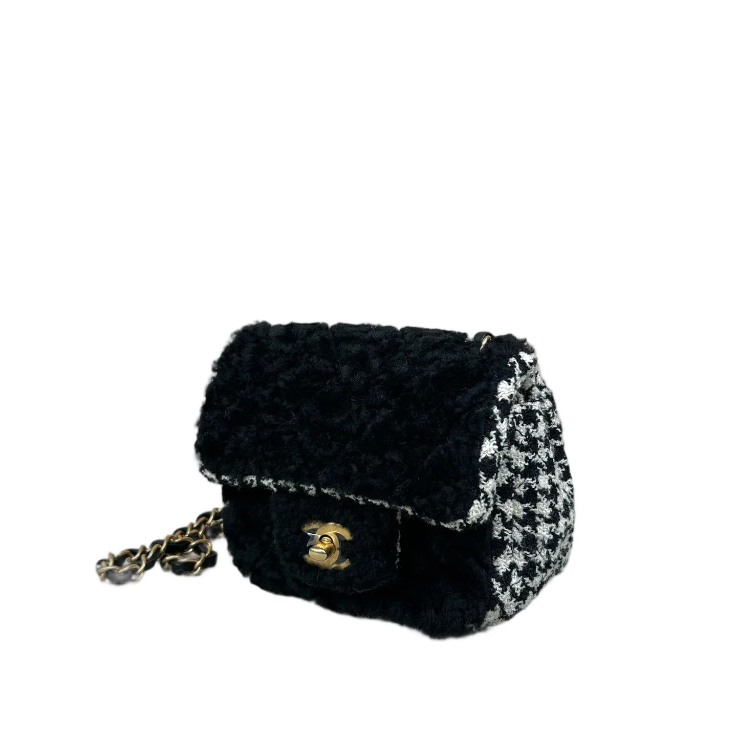 Chanel Graphic Mini Flap Bag Black White Shearling Tweed (dh071626j1r)