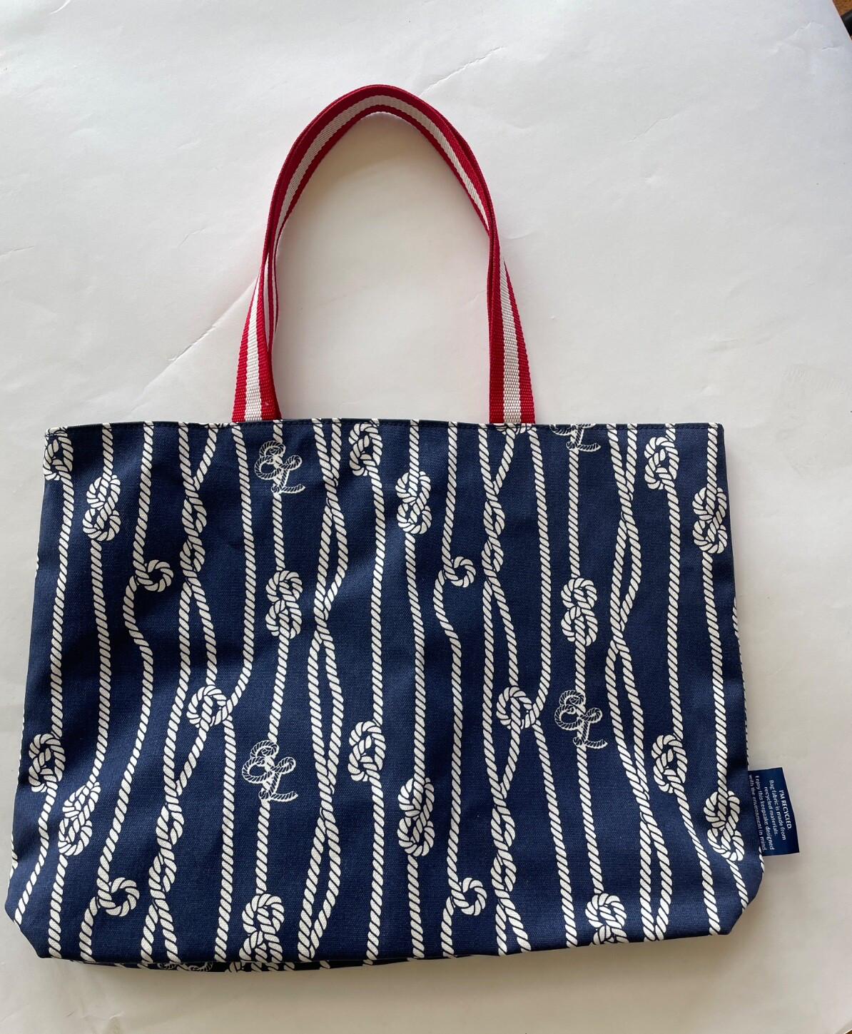 Nautical Rope Tote Bag E&L Logo Recycled Fabric Red White Blue Summer Beach
