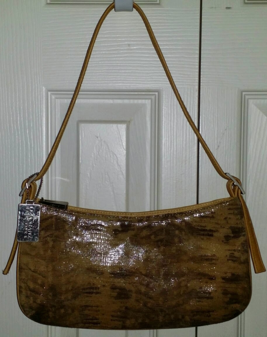 LIZA GANZ New York Exotic SNAKE REPTILE Print Baguette BROWN LEATHER Handbag