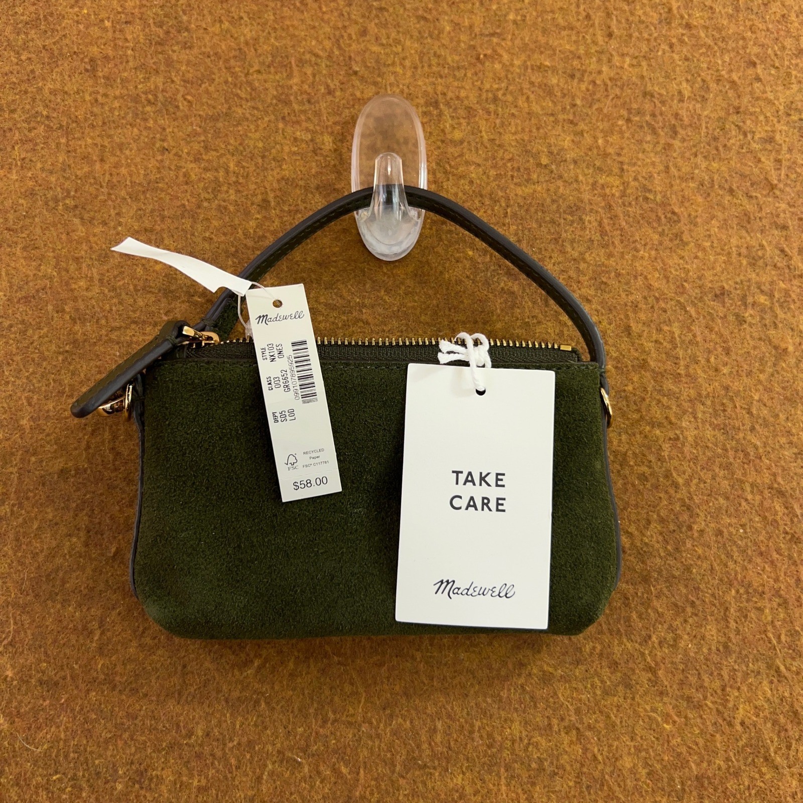 Madewell Womens OS Green Suede Leather NX103 Mini Pouch Bag NWT