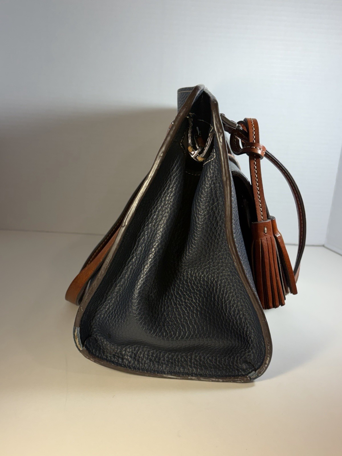 Dooney & Bourke Cambridge Zip Satchel Navy Blue Pebble Leather