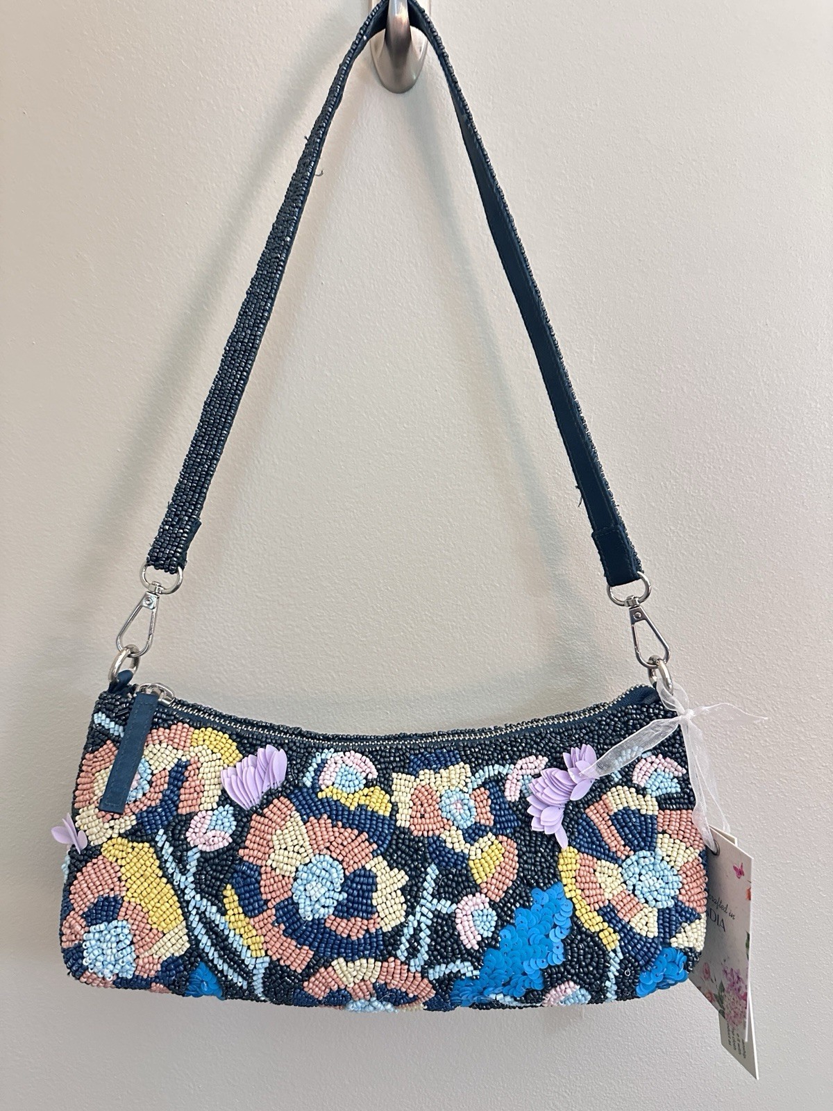 NWT Viral Beaded Navy Wild Flower Bag Purse