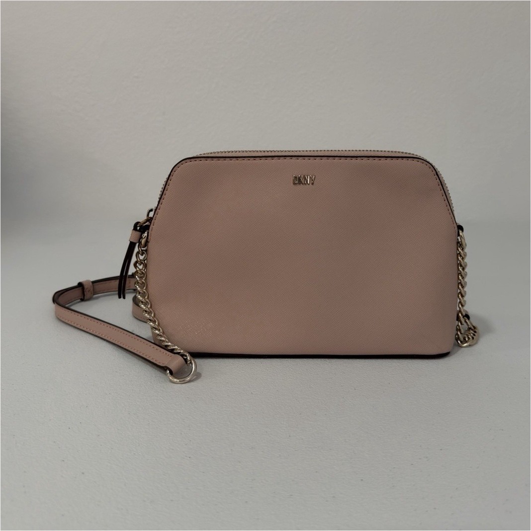 DKNY Pink Crossbody Bag Zip Closure Chain Strap Detachable Strap Gold Hardware