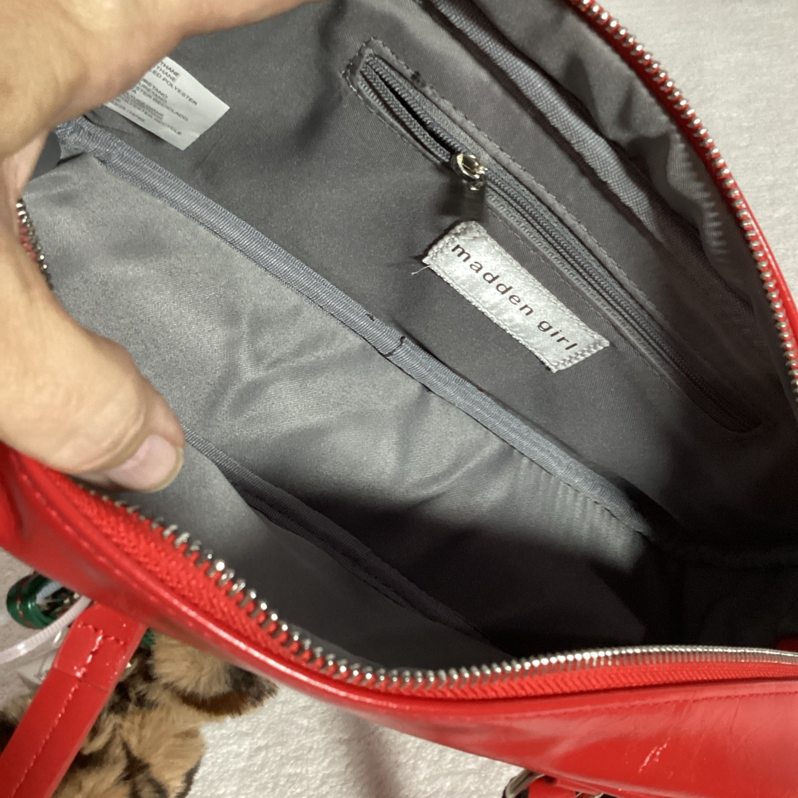 Madden Girl Glossy Red Fashion Shoulder Bag W/ Pom Pom Charm NEW Classy!