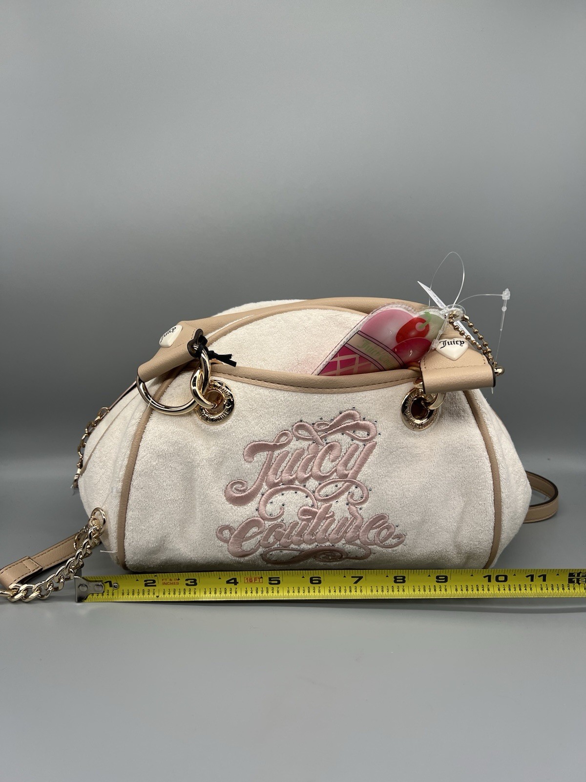 Juicy Couture Sugar Rush Satchel Top Handle Zip Det Strap Logo Cherry Charm