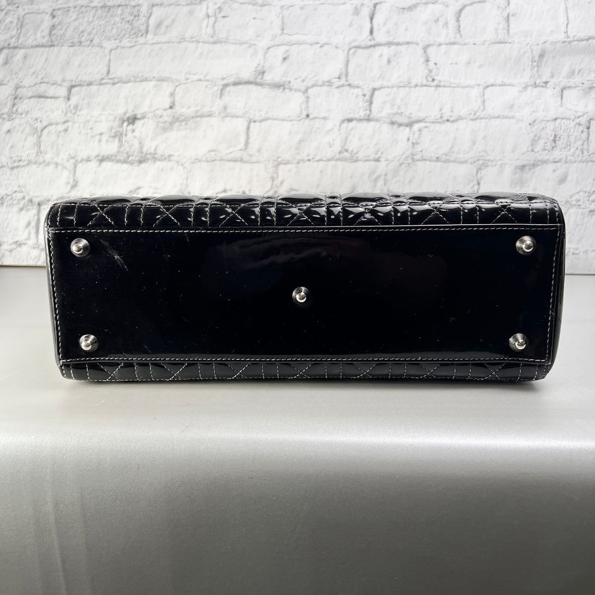 DIOR Bag: Cannage Patent Leather Black W33H25D16cm w/card;