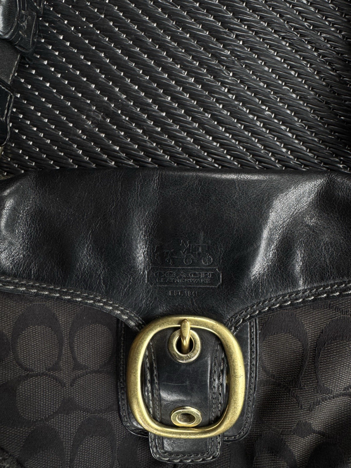 Coach 11441 Soho Buckle Flap Bag Black Signature Canvas Leather　Y2K