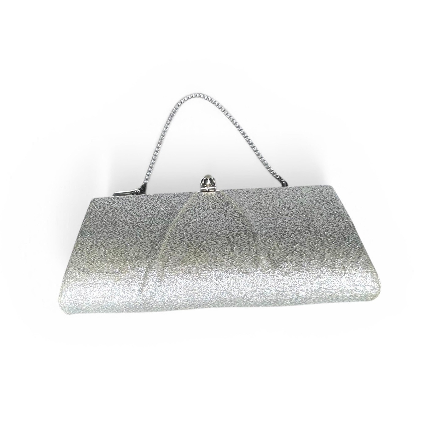 Silver Glitter Evening Clutch Bag Faux Pearl Kiss Lock Formal Wedding Handbag