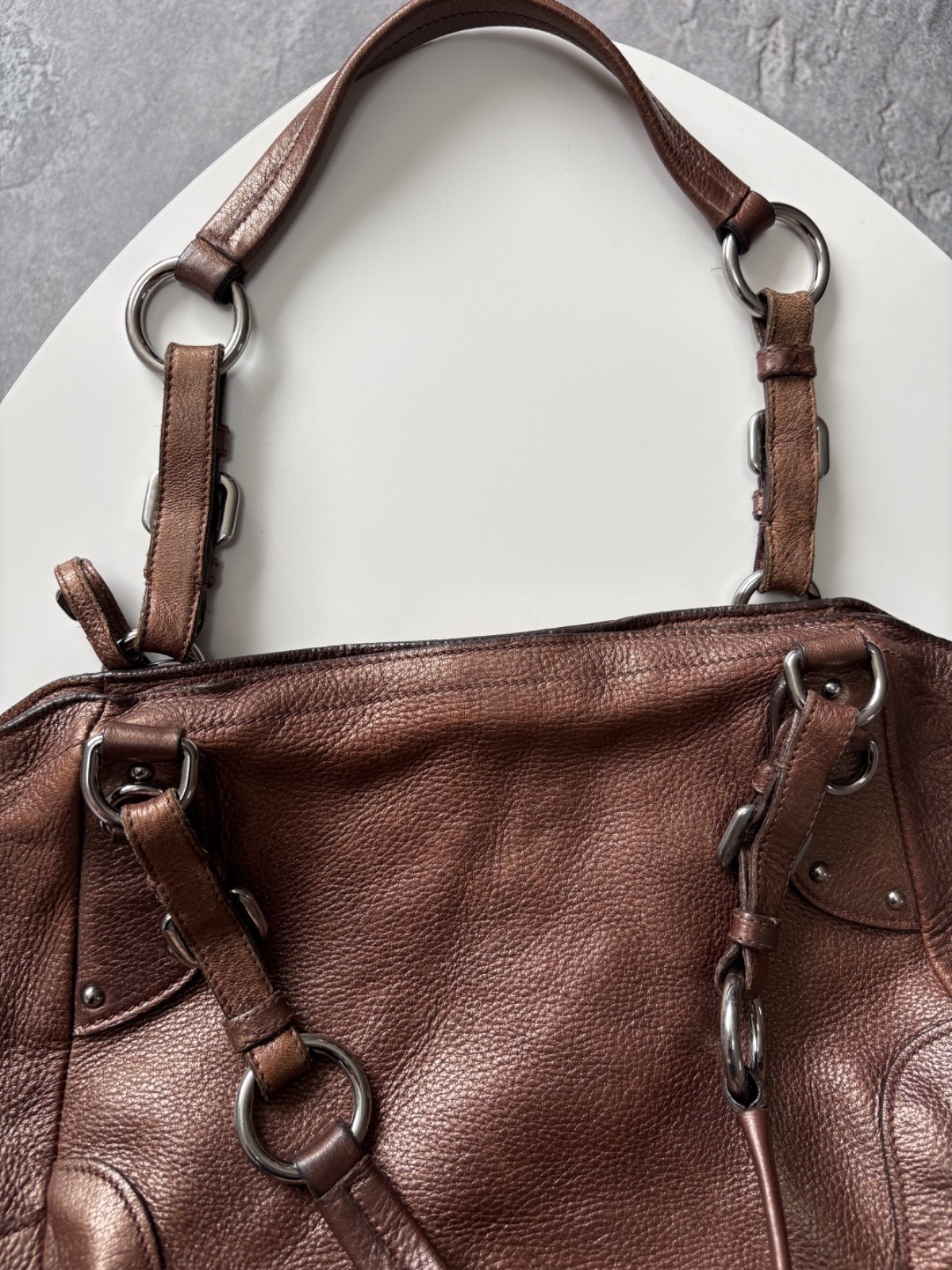 Vintage PRADA Vitello Daino Leather Naplak Bronze Handbag Shoulder Bag Used