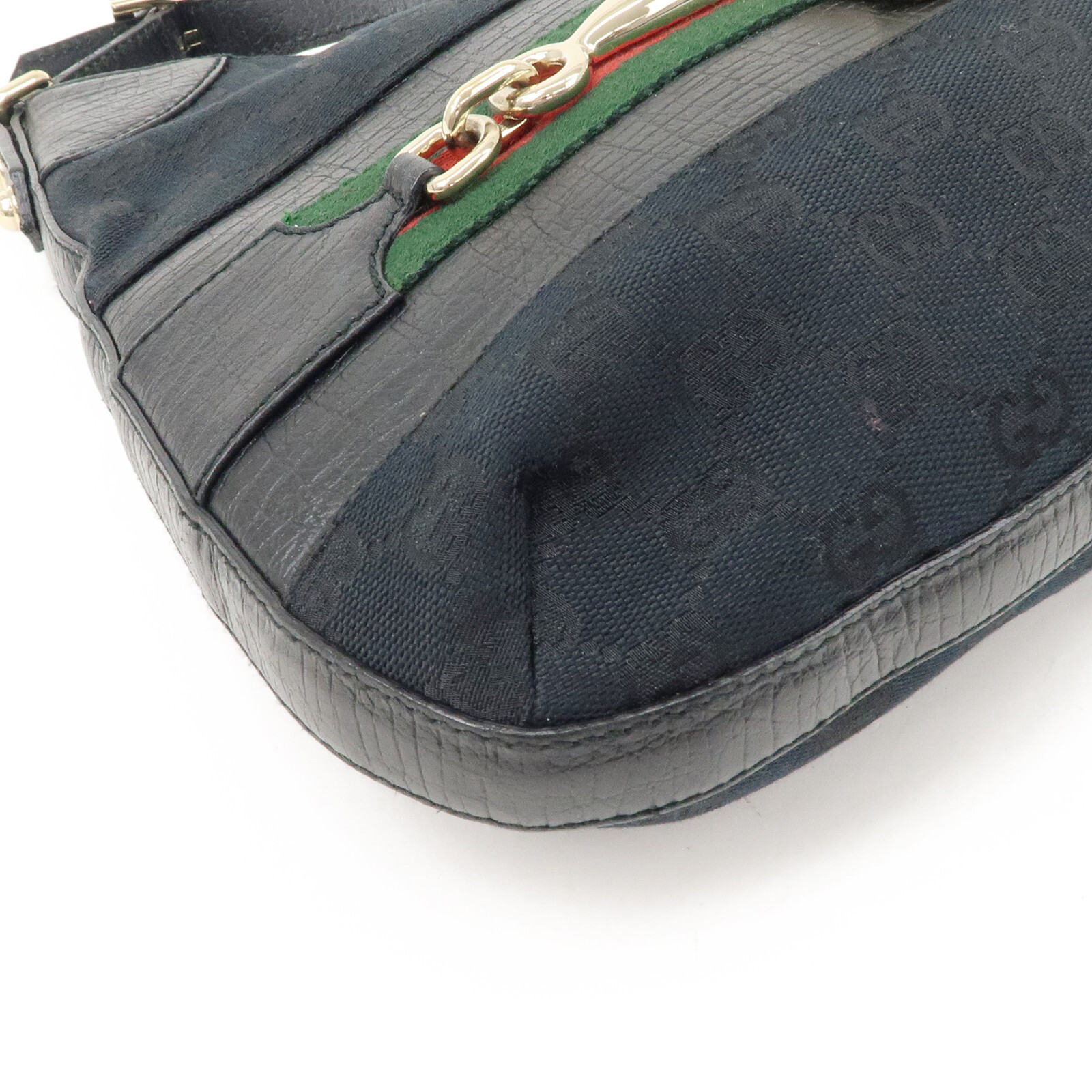 GUCCI Horsebit Sherry Shoulder Bag Black GG Canvas Leather 137388 Auth Used