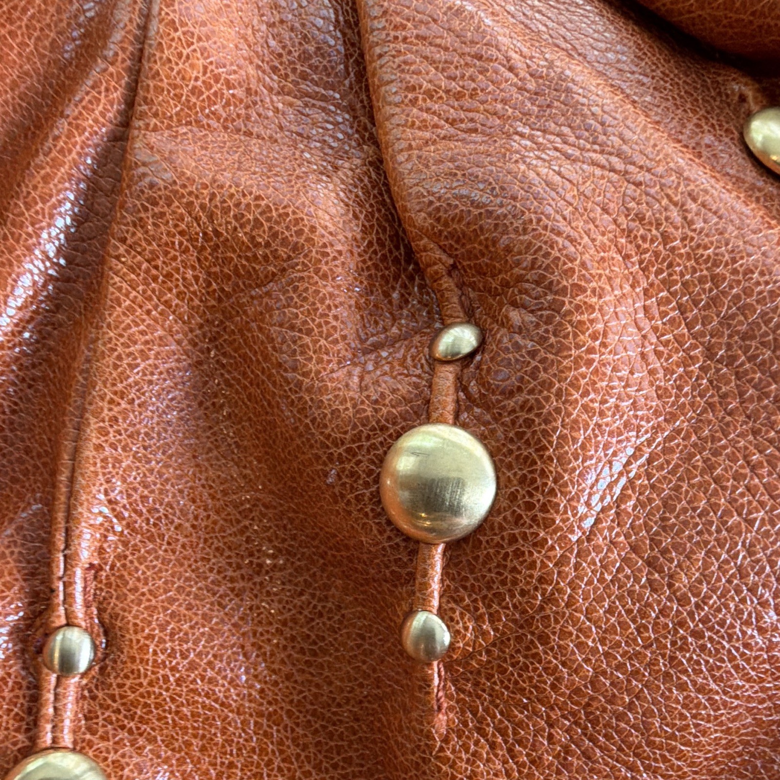 Isabella  Fiore Brown Studded Leather Drawstring Shoulder Bag – Tasseled Strap