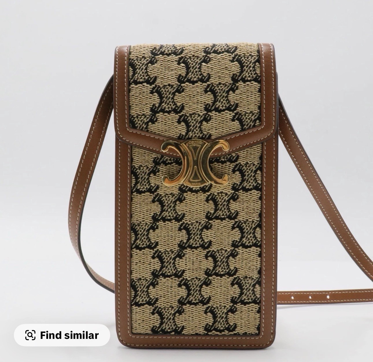 CELINE Brown/Beige Triomphe Gold Hardware Snap Phone Bag Logo Accent