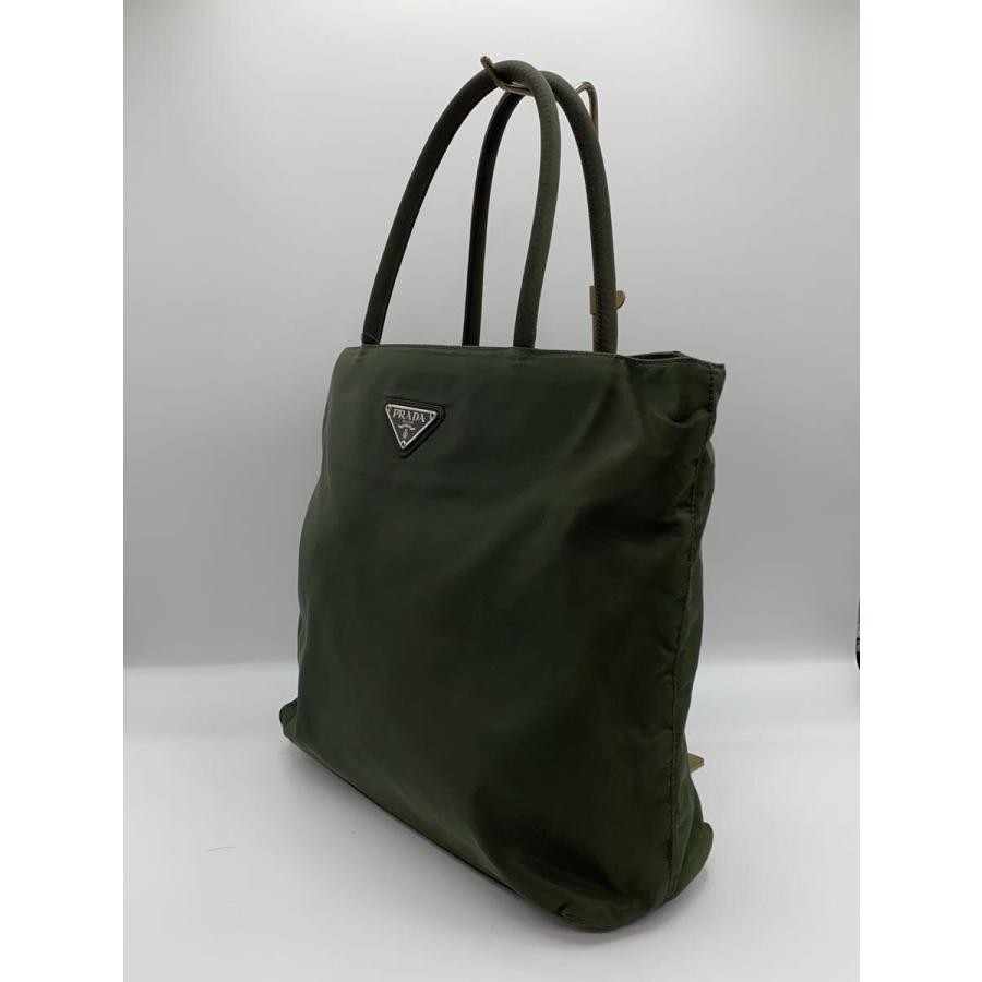 PRADA Khaki Triangle Logo Handbag Double Top Handles 29.5cm 28cm Preowned Auth