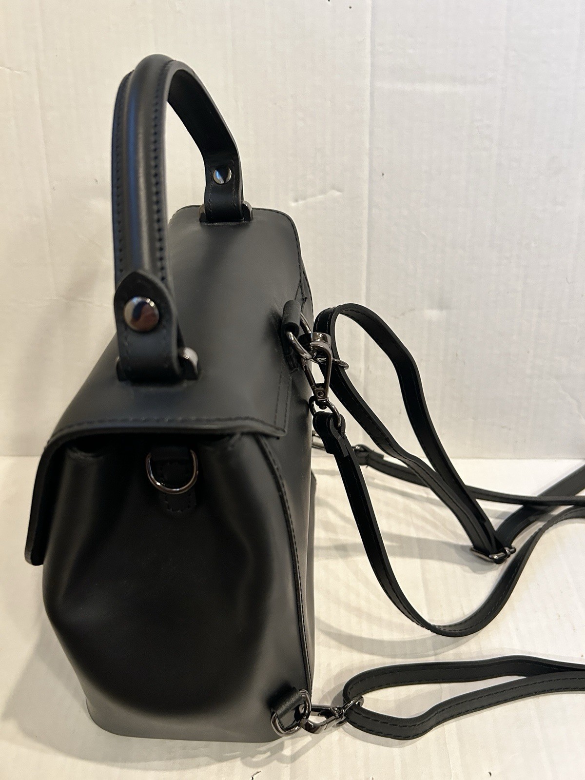 Italian Cielo Celeste Black Leather Purse Exclusive Backpack Shoulder Bag