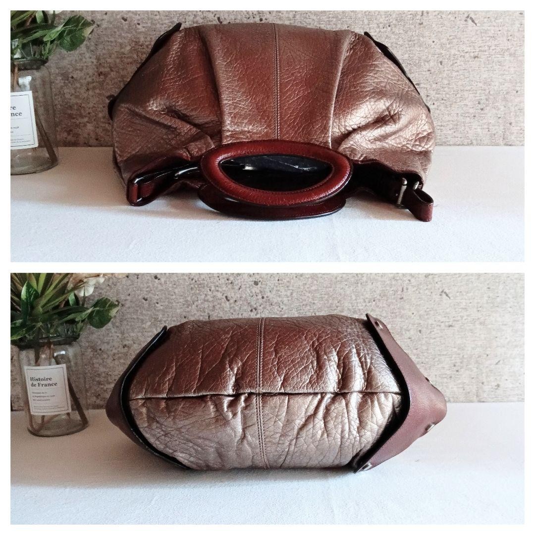 Marni Balloon 2-Way Shoulder Bag Leather Bronze Brown Handbag 15.4×11.8×5.9 in