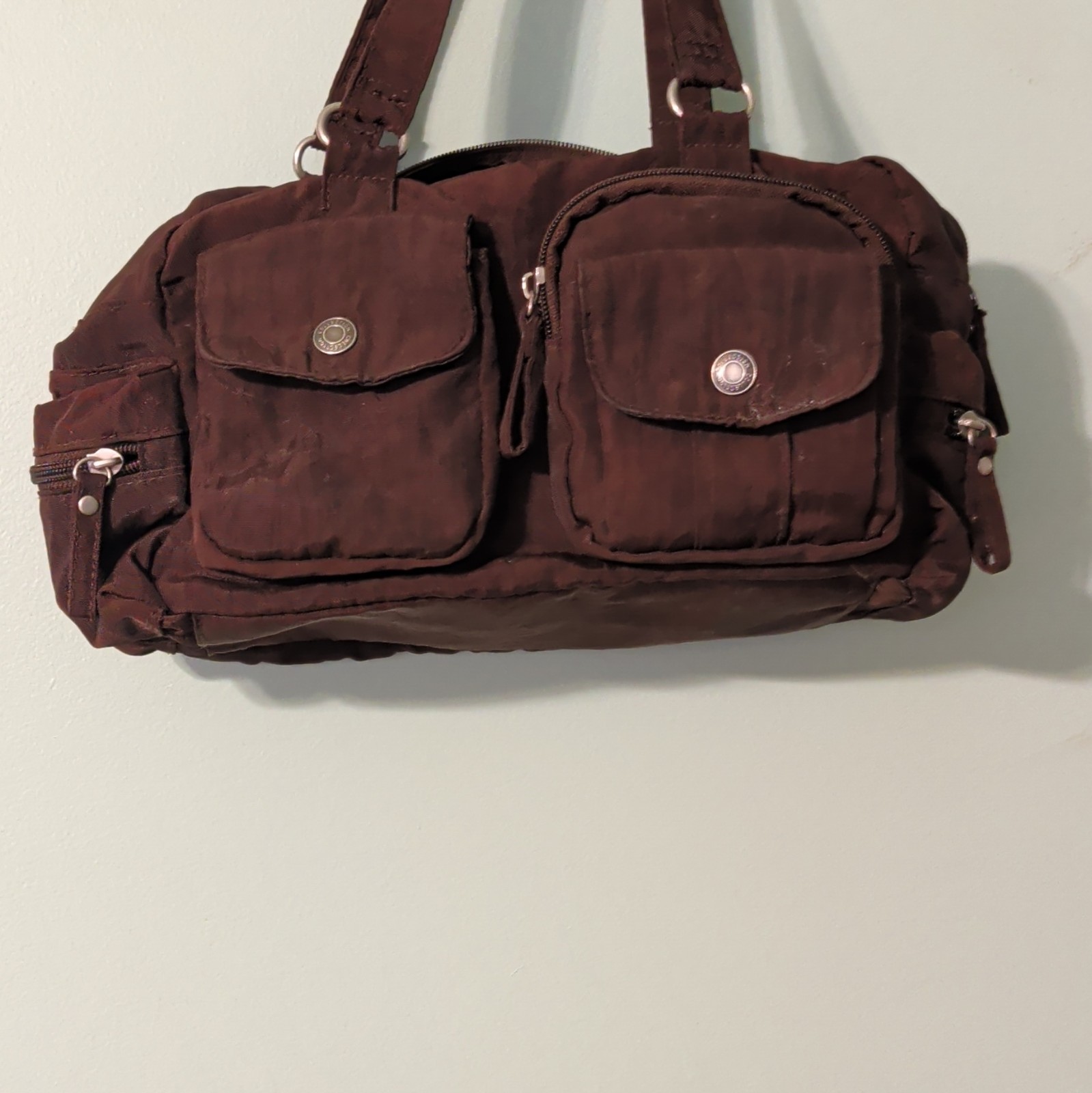 Women’s Brown Solid Shoulder Bag, Double Handles, Zip Closure, Lined, Pockets