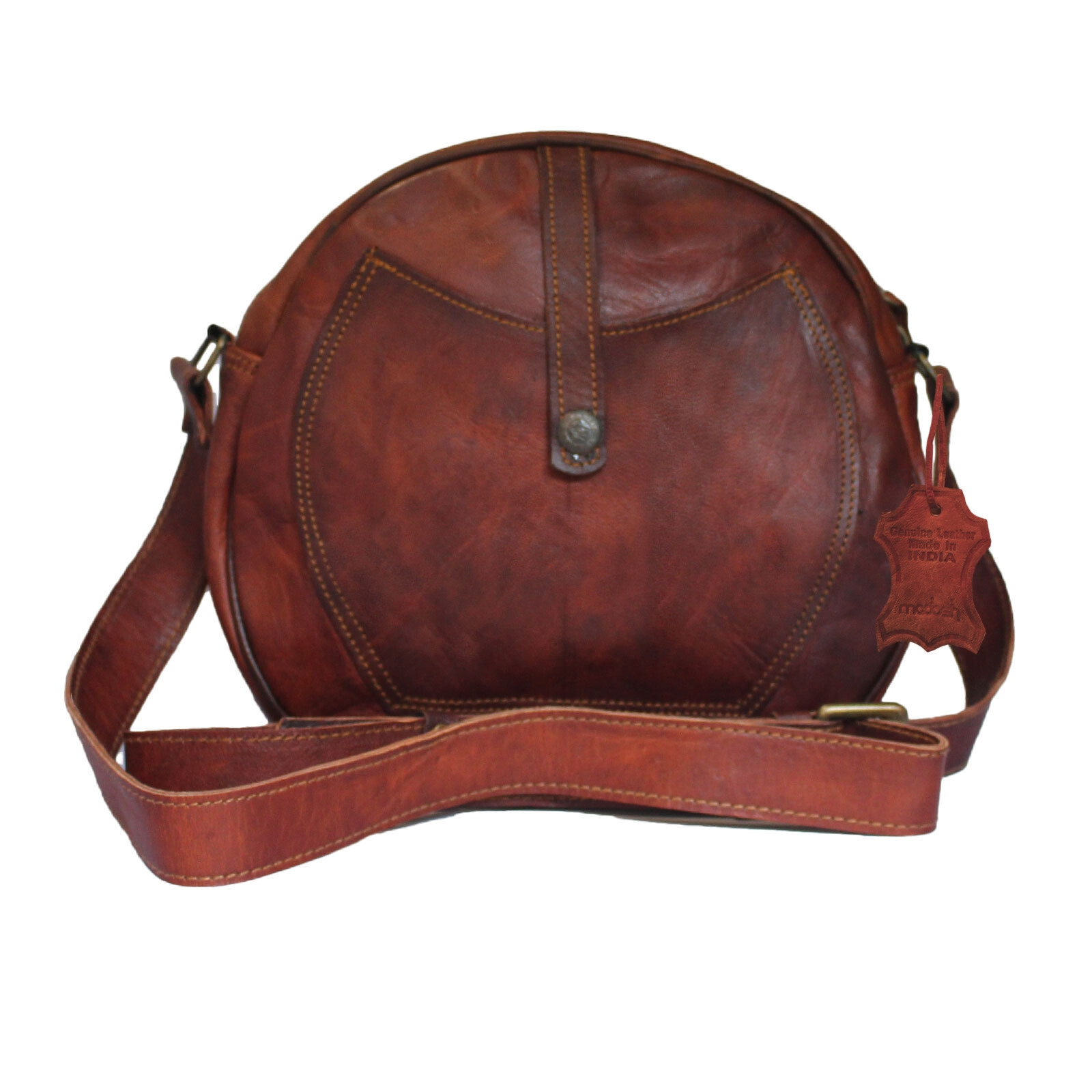 Women’s Genuine Leather Crossbody Shoulder Bag Round Handbag Brown Hobo Purse