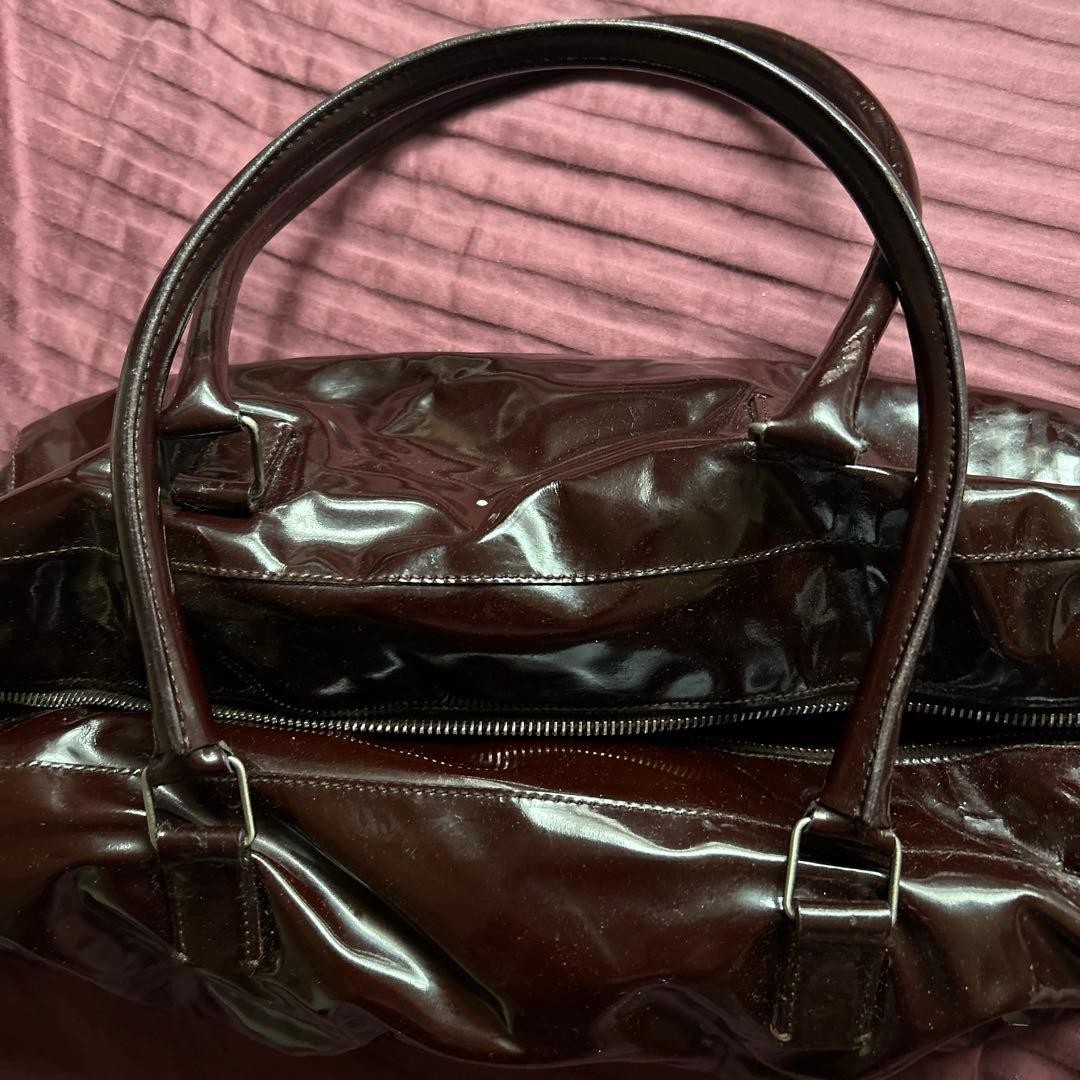 MIU MIU Patent Leather Handbag Tote Bag Brown Glossy Japan Vintage Luxury Used