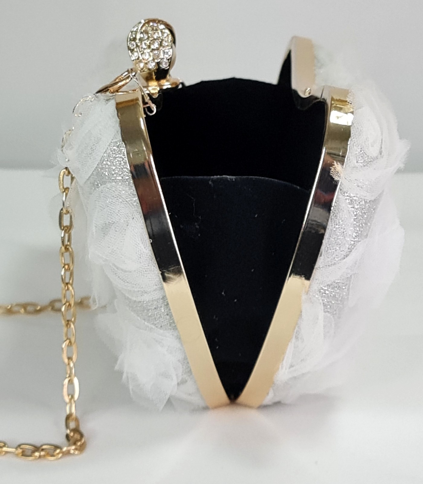 White Floral Evening Clutch Rose Bridal Wedding Purse Pearl Crystal Chain Bag