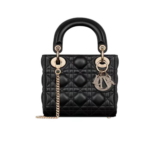 DIOR Lady Dior Leather Gold chain Handbag Mini Women’s Black 6.7*2.8*5.9 in