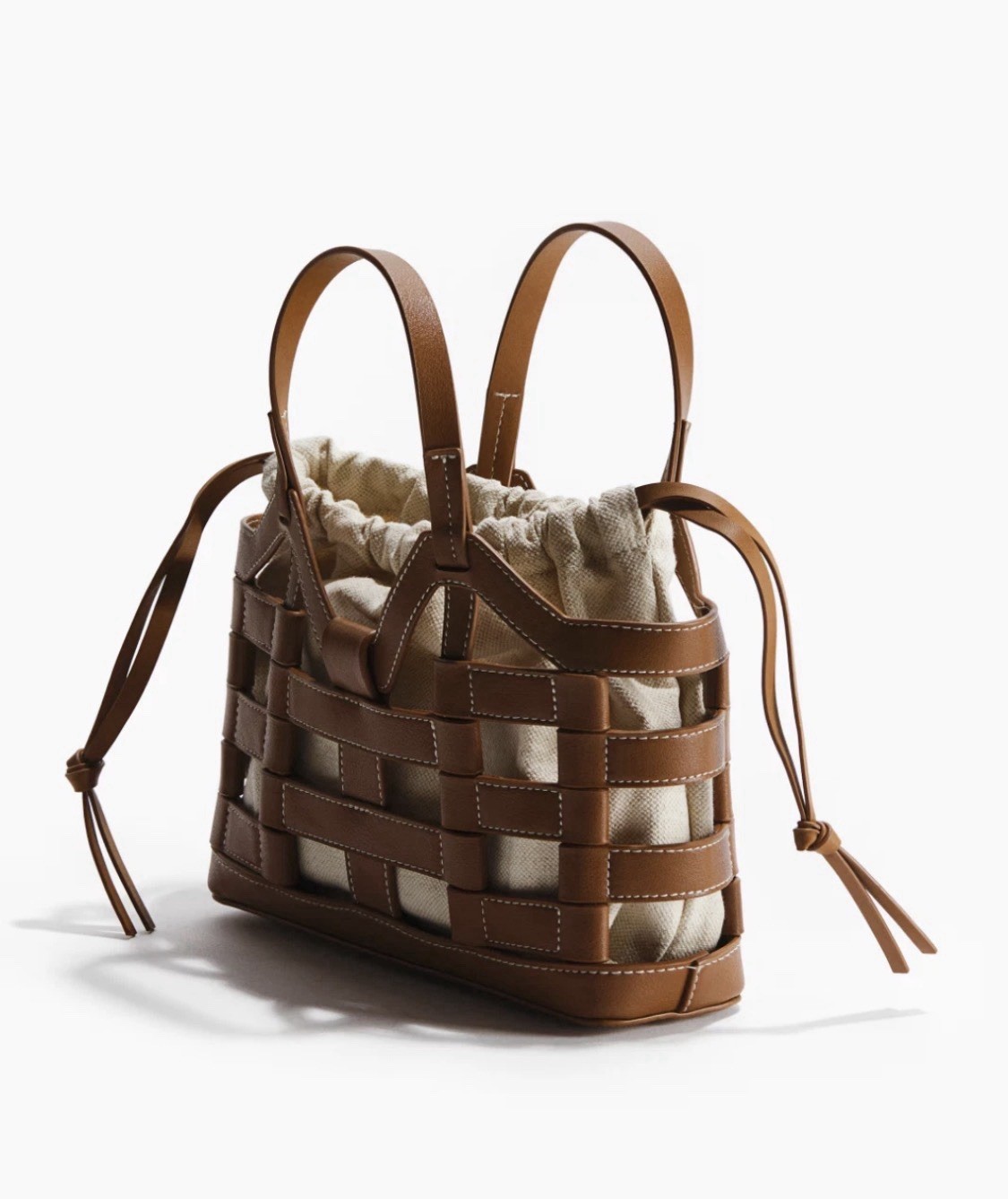 H&M Drawstring Detail Tote Bag Light brown/Beige Linen Canvas – H&M Original