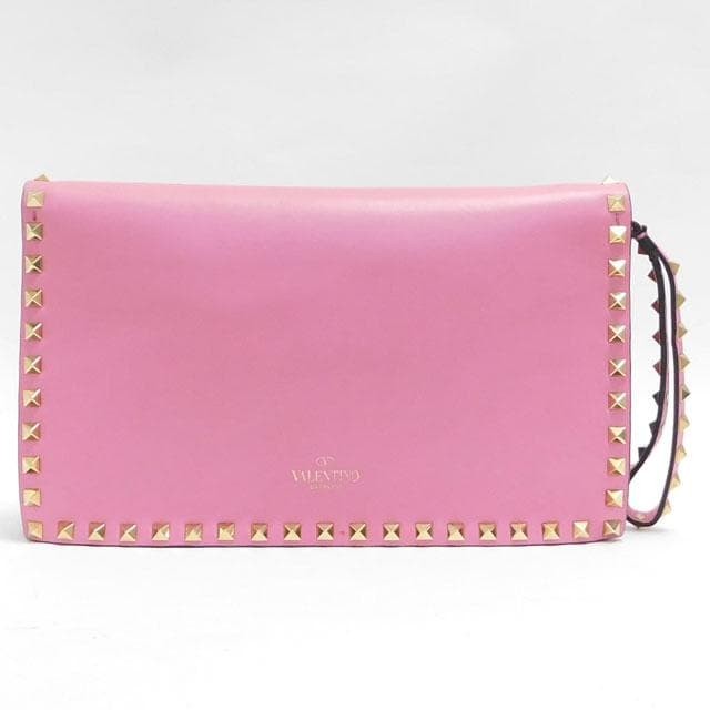 Valentino Studded Clutch Bag Pink Leather Small W28cm H16cm