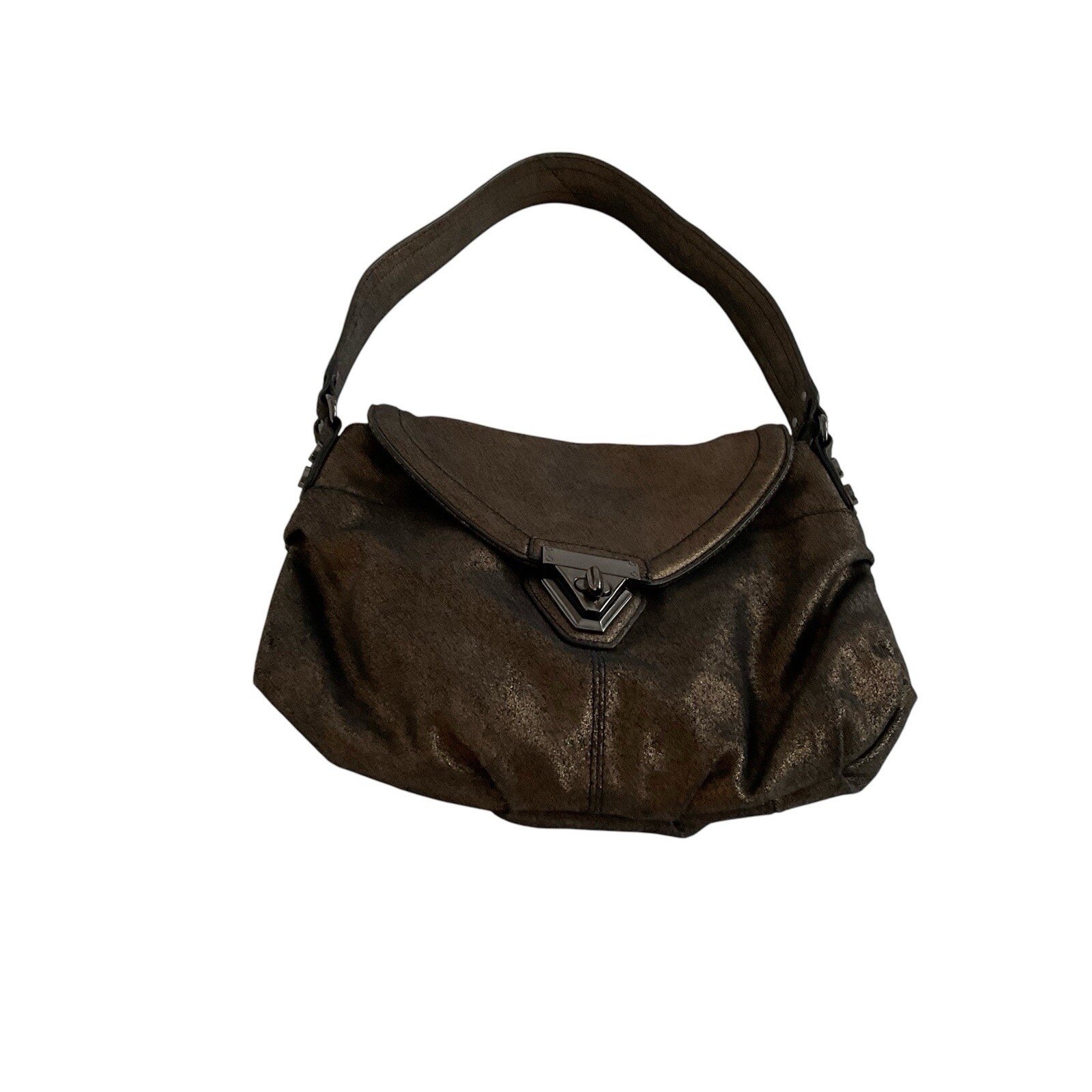 Pour La Victoire Metallic Bronze Leather Hobo Shoulder Bag V Turnlock Y2K Edgy
