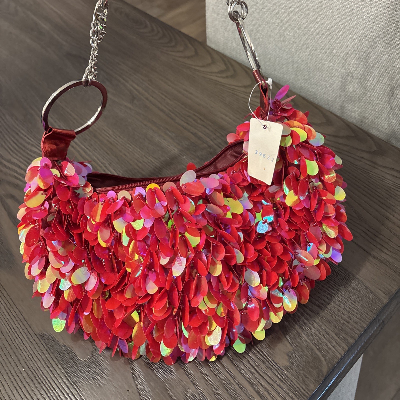 Red Sequined Shoulder Bag New With Tag 14×7” Disco Party Purse