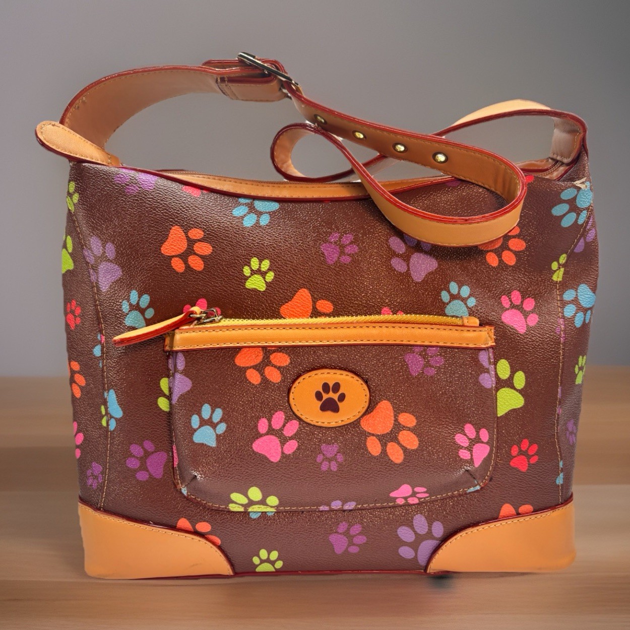 Brown Paw Print Animal Rescue Site Faux Leather Handbag Flaws & Trifold Wallet