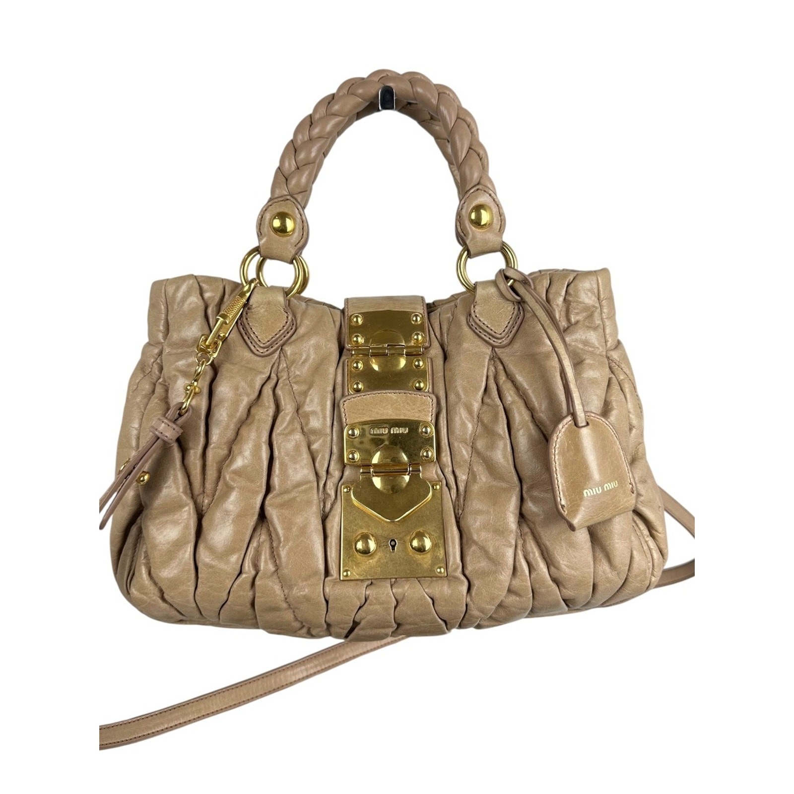MIU MIU GLAZED LAMBSKIN LEATHER SHOULDER BAG ORIGINAL STRAP