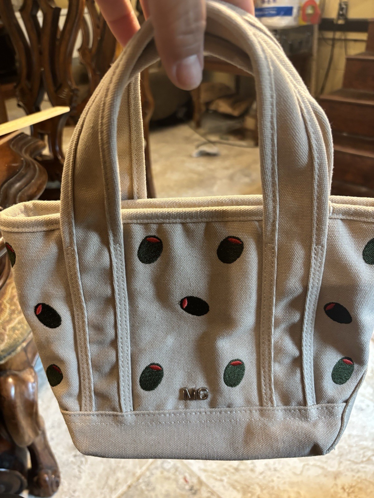 Madden Girl Small Beige Polka Dot Top Handle Bag Zip Closure Lined Pockets