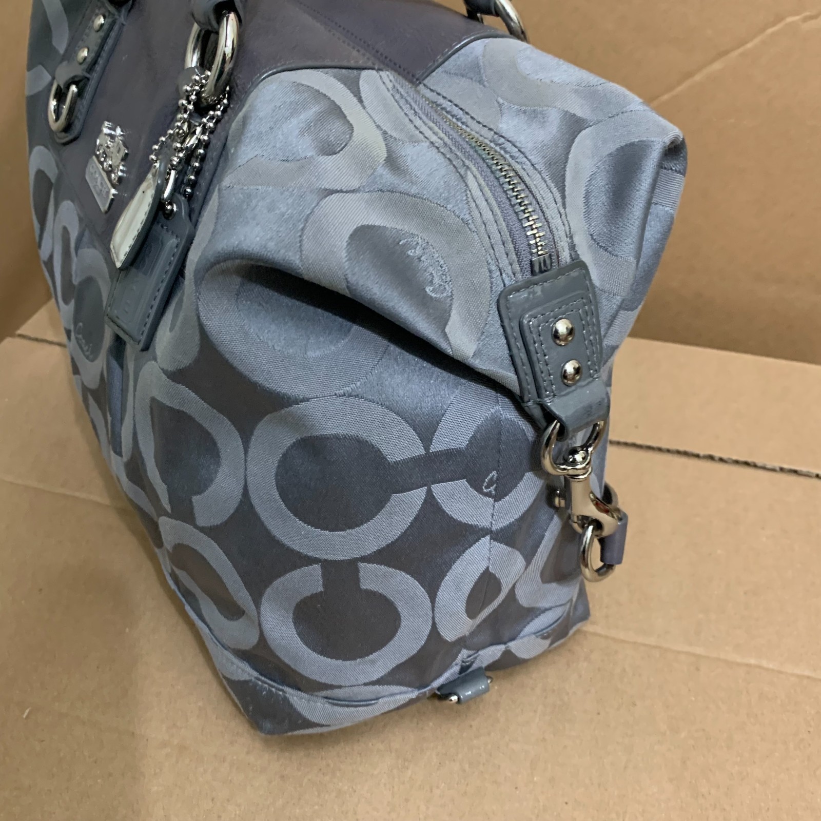 COACH MADISON Large Gray OP ART Logo Vintage SABRINA Satchel/Shoulder Bag #12943
