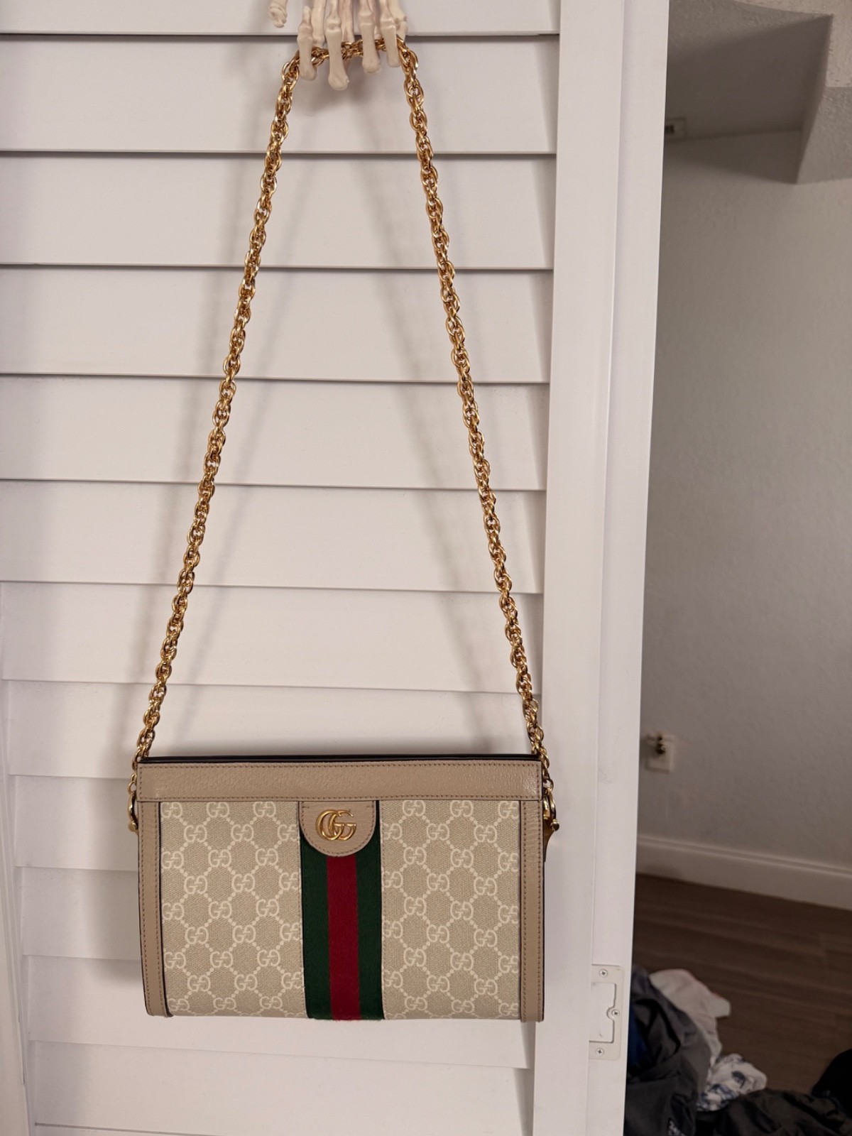 Gucci Ophidia GG Supreme Web Small Chain Shoulder Bag Beige White