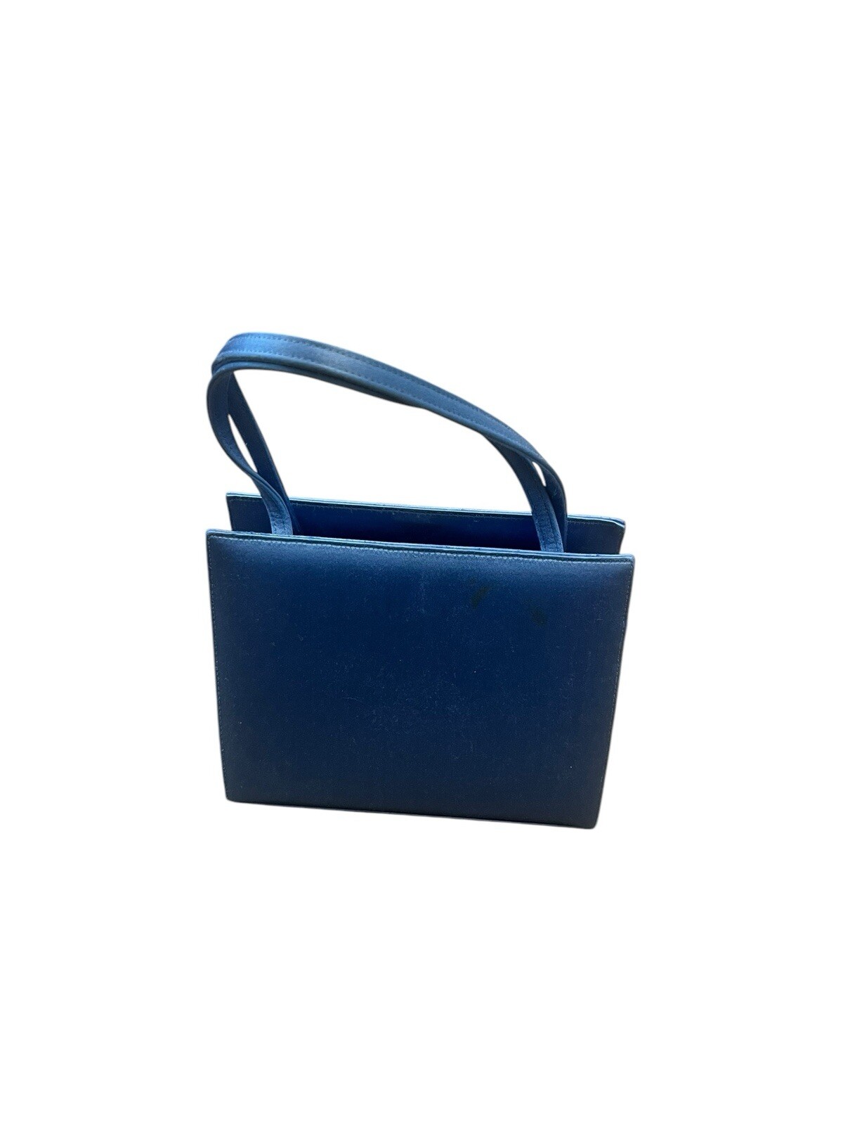LAMBERSTON TRUEX SILK SATIN BLUE SMALL BOX DOUBLE HANDLE EVENING BAG PURSE